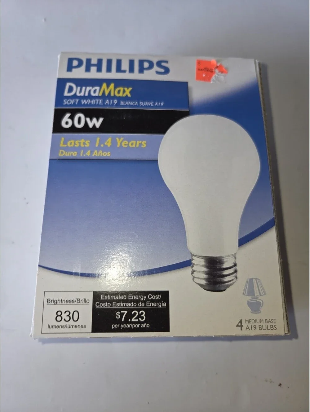 Philips DuraMax 60W Soft White A19 Vintage Style Light Bulbs - 4 Pack SF3